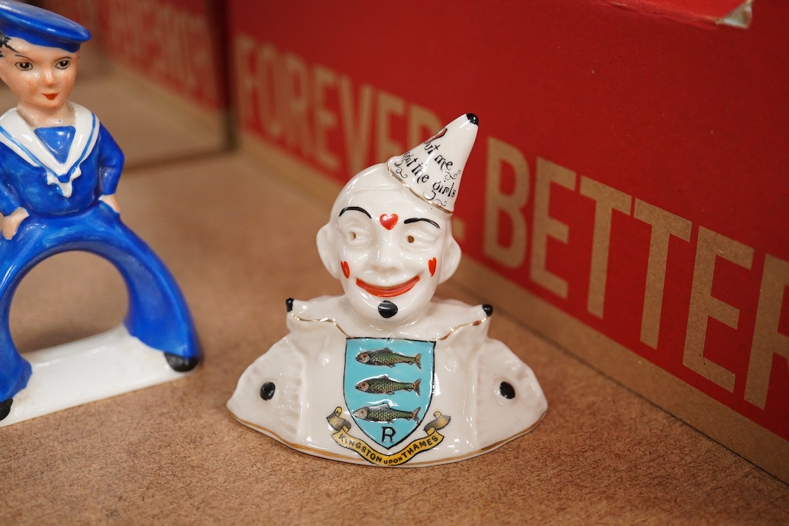 A pair of Art Deco Carltonware ‘sailor napkin rings’ and two Cartlon china crested clowns